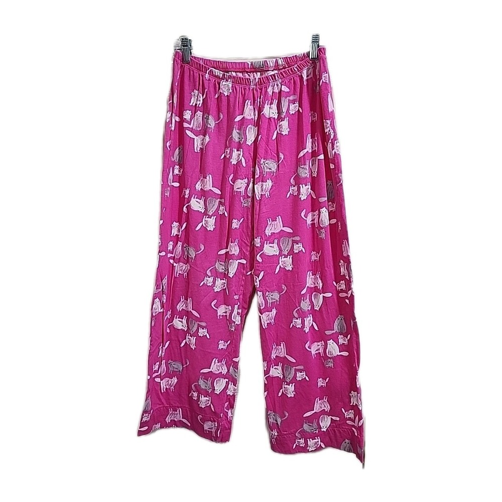June & Daisy Pink Cat Pajama Pants Womens M 8-10 Cotton Sleepwear
